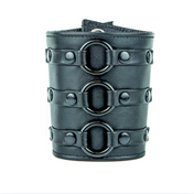 3 ring short gauntlet style bracelet soft coach leather wrist cuff bondage gothic punk accessory fetish fashion
