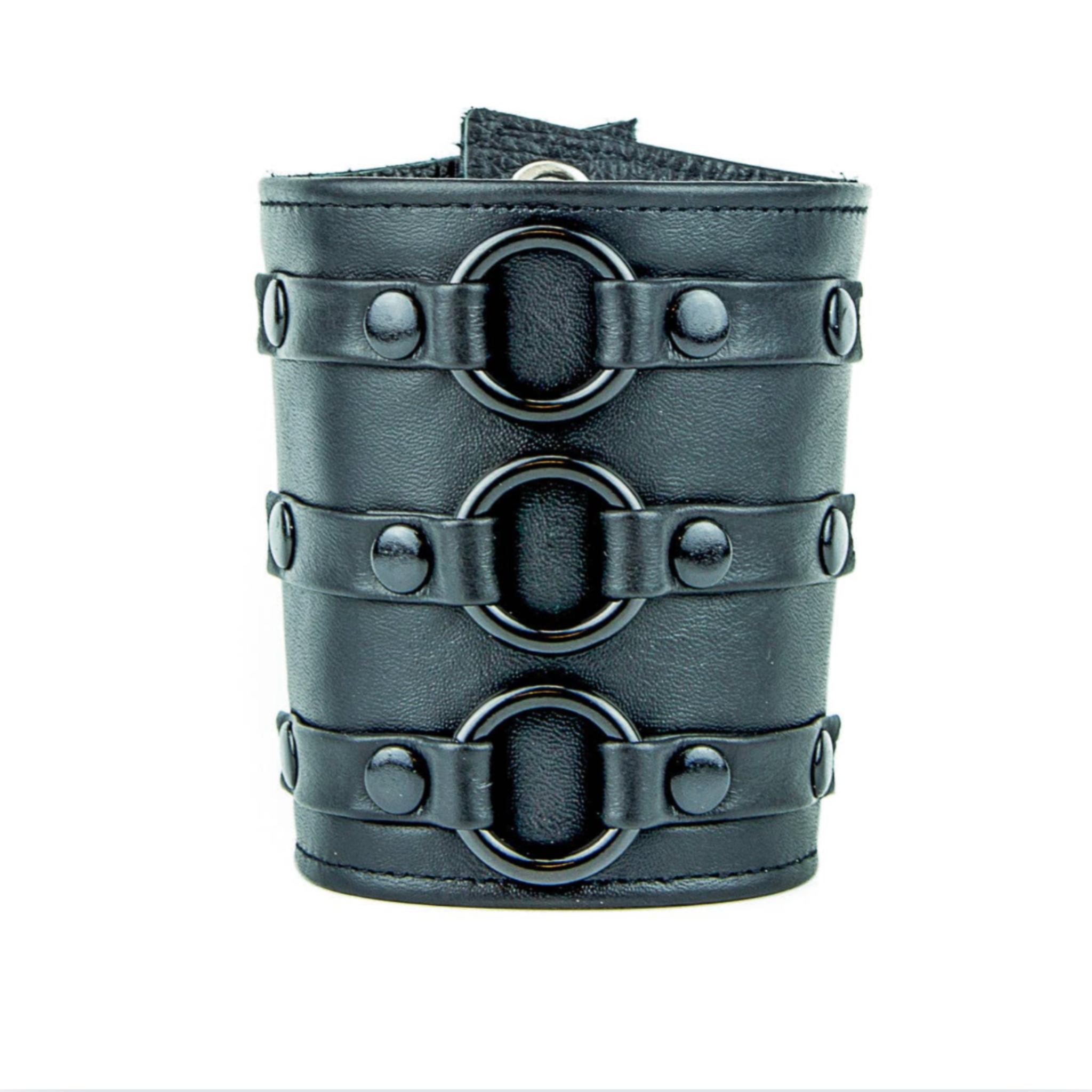3 ring short gauntlet style bracelet soft coach leather wrist cuff bondage gothic punk accessory fetish fashion