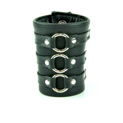 3 ring short gauntlet style bracelet soft coach leather wrist cuff bondage gothic punk accessory fetish fashion