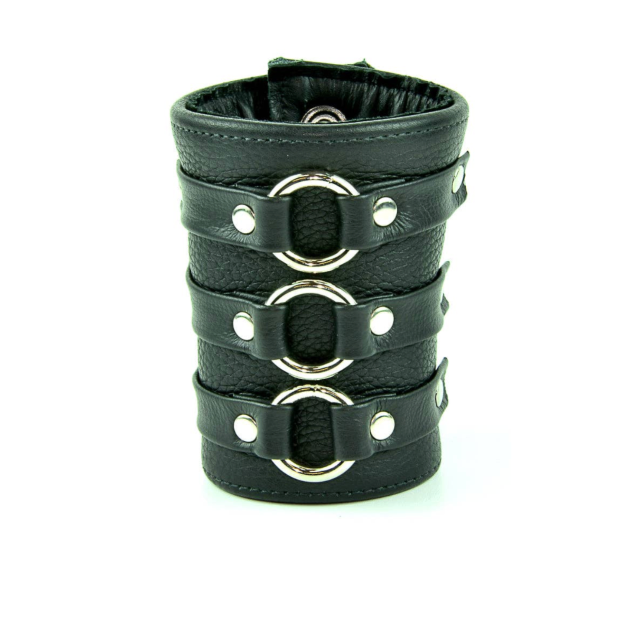 3 ring short gauntlet style bracelet soft coach leather wrist cuff bondage gothic punk accessory fetish fashion