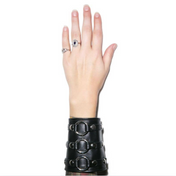 3 ring short gauntlet style bracelet soft coach leather wrist cuff bondage gothic punk accessory fetish fashion