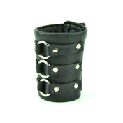 3 ring short gauntlet style bracelet soft coach leather wrist cuff bondage gothic punk accessory fetish fashion