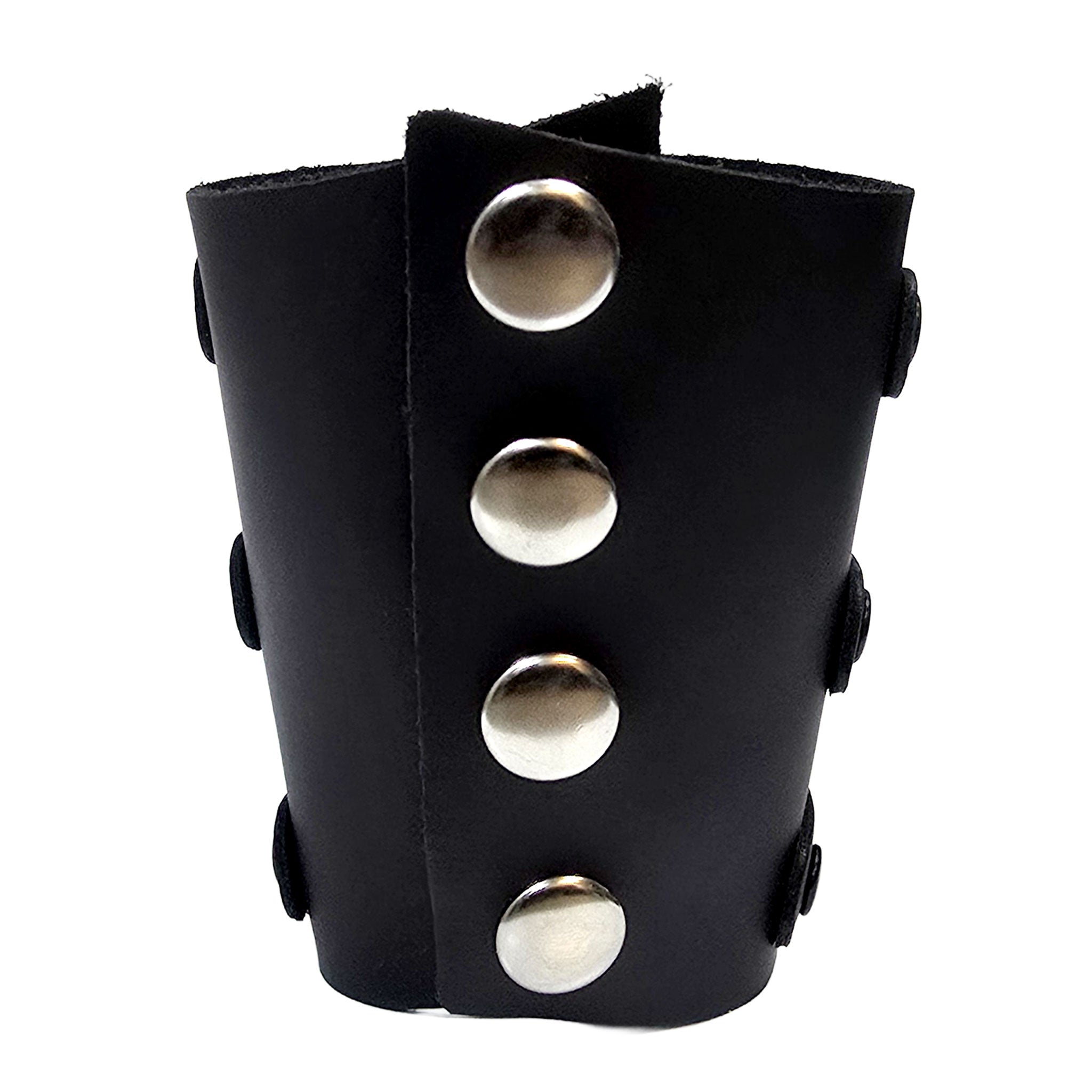 Leather coach-leather genuine-leather accessories arm-gear bracelet bracer gauntlet-style gauntlet short-gauntlet O-ring 3-ring three-ring wrist-cuff snap-button press-stud secure comfortable soft dark strong durable fetish fetishwear fashion alt-fashion alternative punk rock goth gothic cyber cyberpunk clubwear festival concert everyday bondage bdsm bdsm-fashion costume cosplay halloween unisex black
