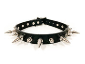 3/4" BLACK LEATHER CHOKER WITH 1/2" AND 1" SPIKES