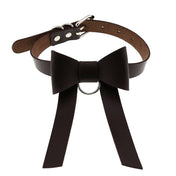 Long PU Leather Bow Choker