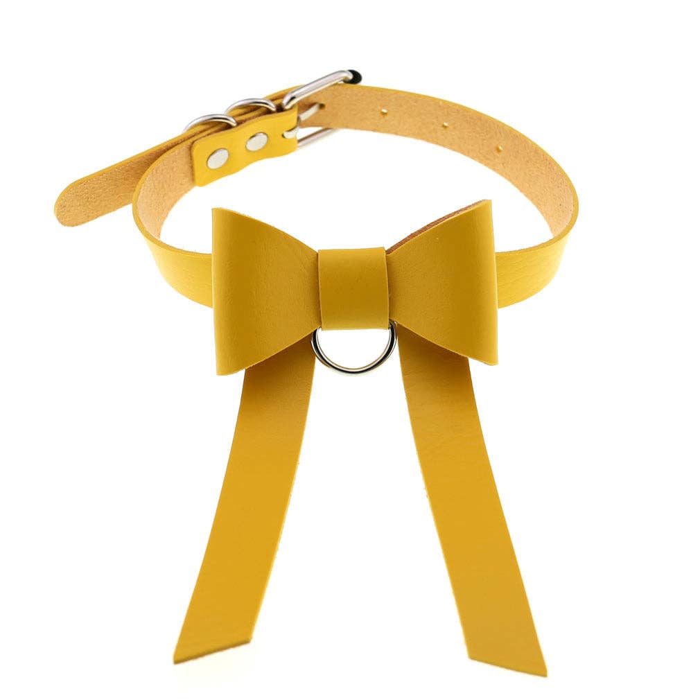 Long PU Leather Bow Choker