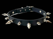 3/4" BLACK LEATHER CHOKER WITH 1/2" AND 1" SPIKES