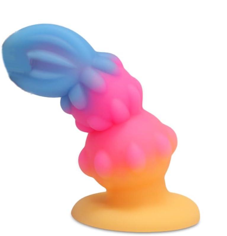 Alien Nation Sprite silicone anal plug blue pink yellow glow-in-the-dark body-safe silicone three sections ridges strong suction base anal pleasure