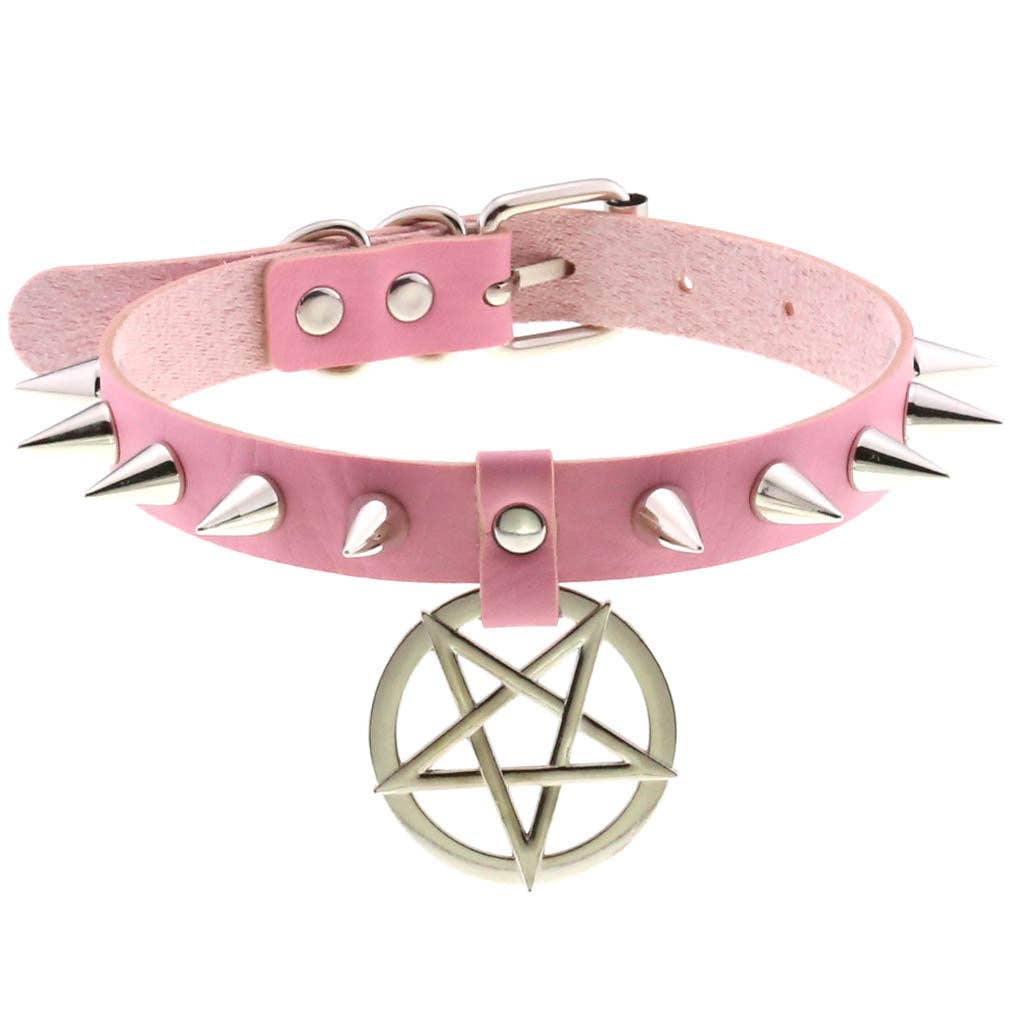 Star Pendant Leather Choker w/ Studs
