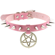 Star Pendant Leather Choker w/ Studs