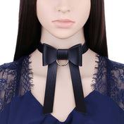 Long PU Leather Bow Choker