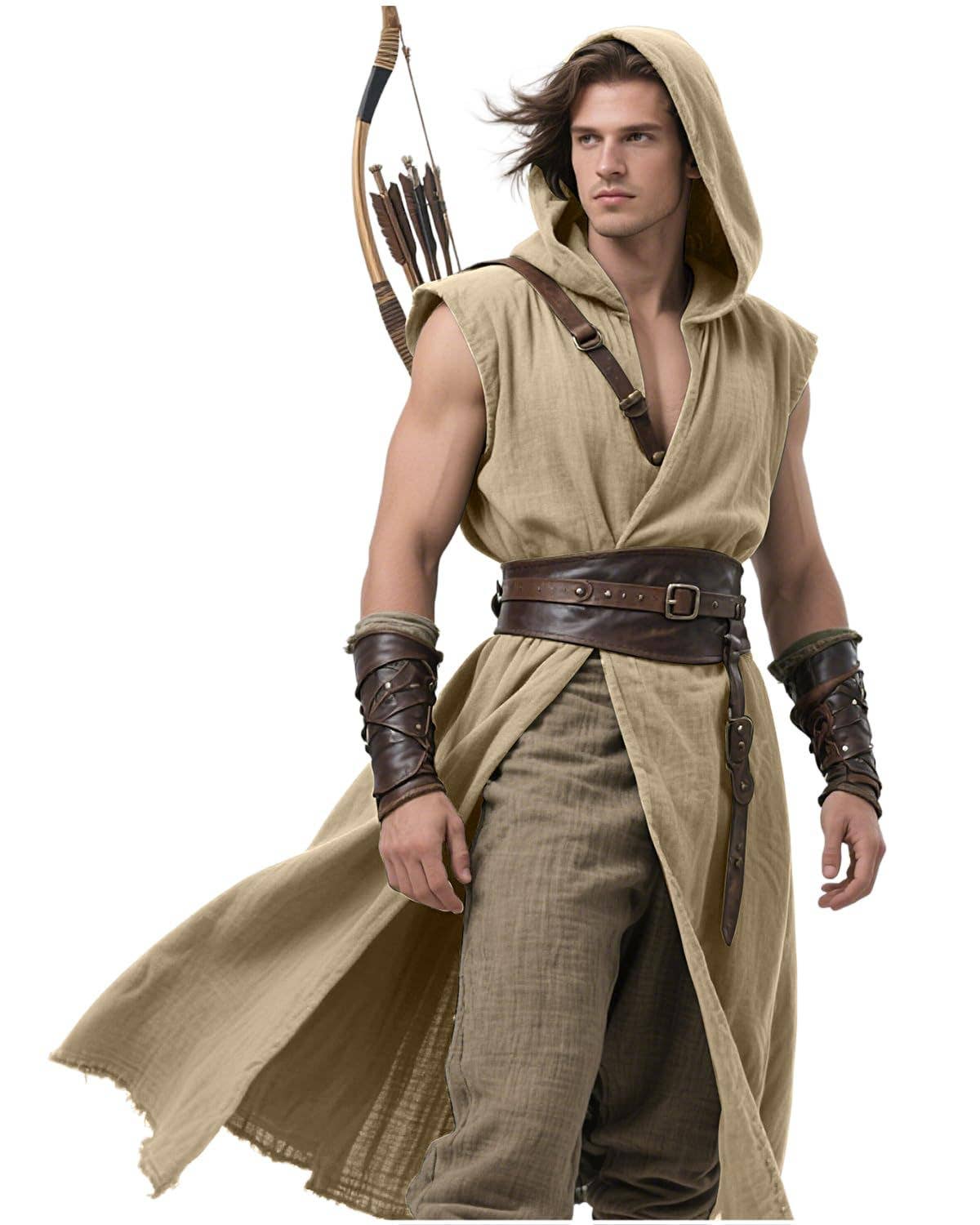 Men's Viking Hooded Sleeveless Coat