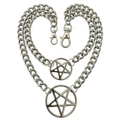 Stainless-steel metallic-chain accessories jewelry jewelry-set 2pc 2-pc two-piece necklace neckwear chain lightweight pentagram double-pentagram pentacle pendant back-closure lobster-clasp shiny glossy lightweight striking fetish fashion alt-fashion alternative punk rock goth gothic hip-hop festival concert streetwear bondage bdsm bdsm-gear costume cosplay halloween halloween-accessories gifts unisex silver