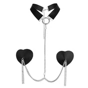 Hanging Chains Leather Collar & Heart Pasties