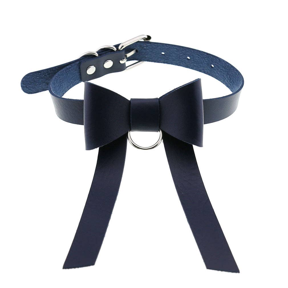 Long PU Leather Bow Choker