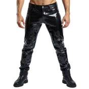 PVC vinyl apparel bottoms pants jeans jeans-style 501-style long-leg boot-cut 5-pocket five-pocket coin-pocket back-pockets patch-pockets front-pockets zipper zip-fly front-fly front-zip button-waistband belt-loops shiny glossy timeless flattering edgy fetish fashion alt-fashion alternative clubwear party kink kinky kinkwear male masculine masc mens menswear guys dudes black