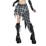 Asymmetrical Black Goth Style Pleated Skirt