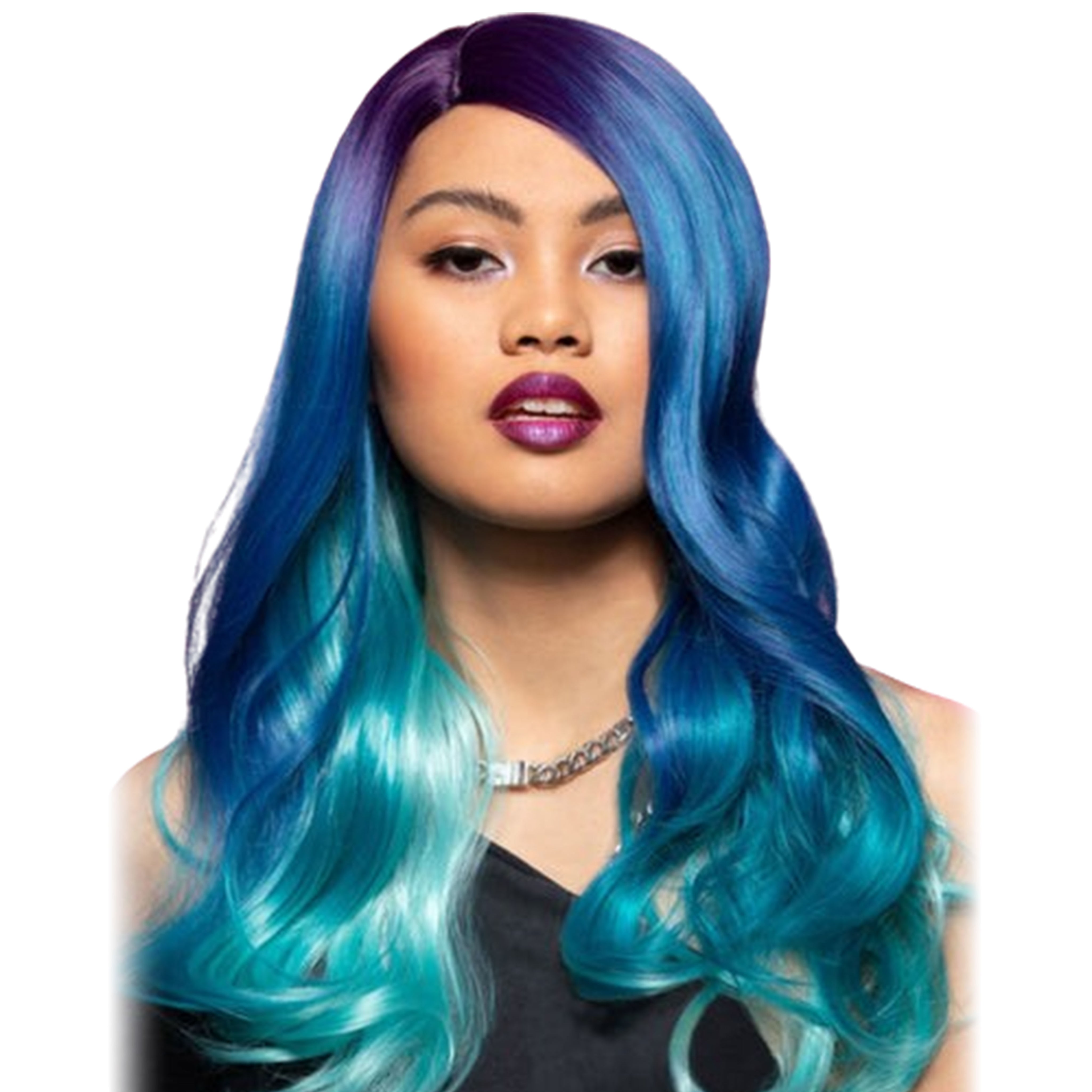 Mermaid Long Drop Curls Side Part- Purple Blue Teal Ombre Wig