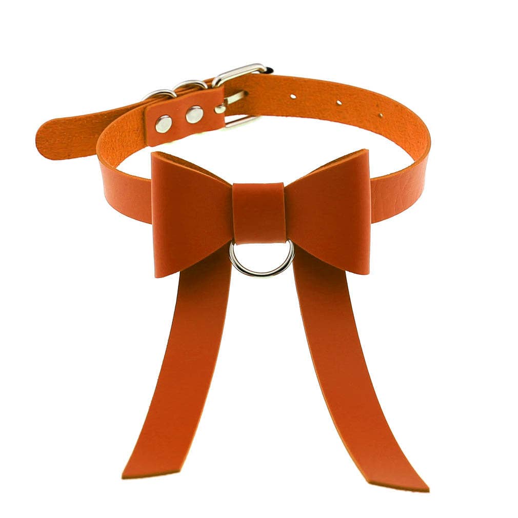 Long PU Leather Bow Choker