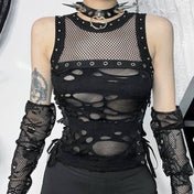 Trendy Black Tank Top With Ripped Details