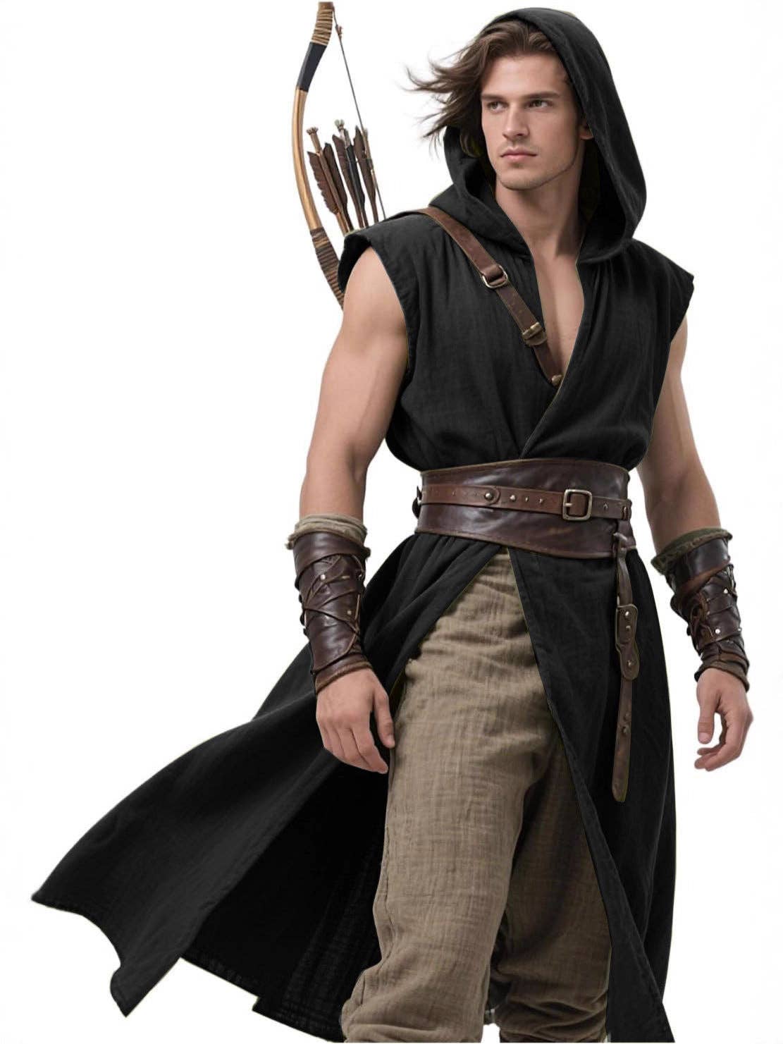 Men's Viking Hooded Sleeveless Coat