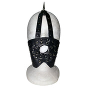 Leather faux-leather vinyl accessories mouth-gag mouthpiece harness head-harness spike spikes spiked mohawk open-hole diamond-cutout studs studded sturdy flexible adjustable buckle edgy intimidating fetish fashion alt-fashion alternative fetishwear punk rock cyber cyberpunk post-apocalyptic festivalwear bondage bdsm bdsm-toys kink kinky kinky-toys kinky-play restraints costume cosplay halloween unisex economy black