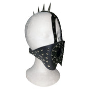 Leather faux-leather vinyl accessories mouth-gag mouthpiece harness head-harness spike spikes spiked mohawk open-hole diamond-cutout studs studded sturdy flexible adjustable buckle edgy intimidating fetish fashion alt-fashion alternative fetishwear punk rock cyber cyberpunk post-apocalyptic festivalwear bondage bdsm bdsm-toys kink kinky kinky-toys kinky-play restraints costume cosplay halloween unisex economy black