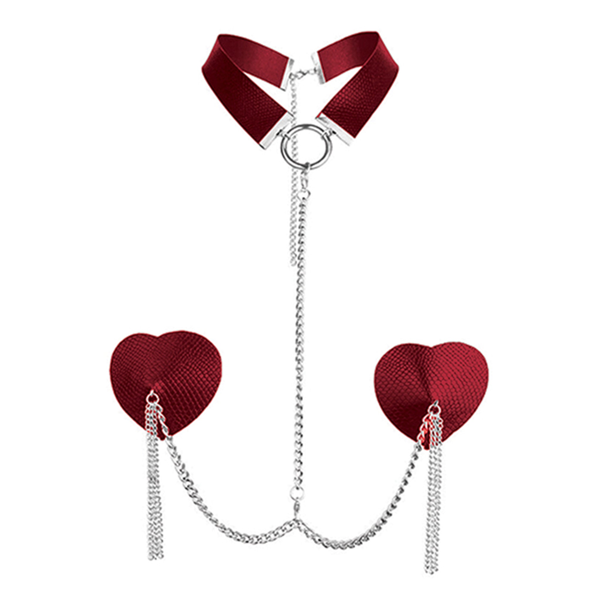 Hanging Chains Leather Collar & Heart Pasties
