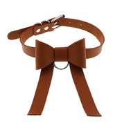 Long PU Leather Bow Choker
