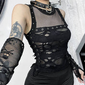 Trendy Black Tank Top With Ripped Details