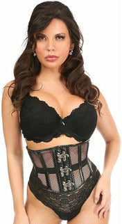 Fishnet & Faux Leather Steel Boned Cincher with Hook Clasp