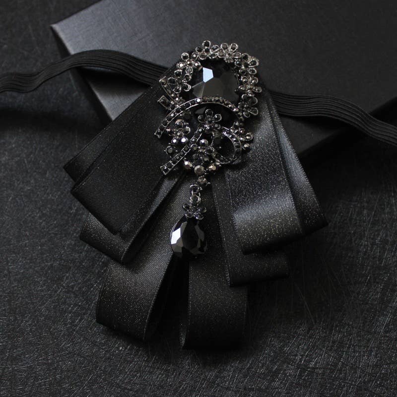 Satin Jabot, Gothic gem, pre-tie, adjustable elastic strap, gothic fashion accessory, luxury satin jabot.