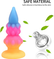 Alien Nation Sprite silicone anal plug blue pink yellow glow-in-the-dark body-safe silicone three sections ridges strong suction base anal pleasure