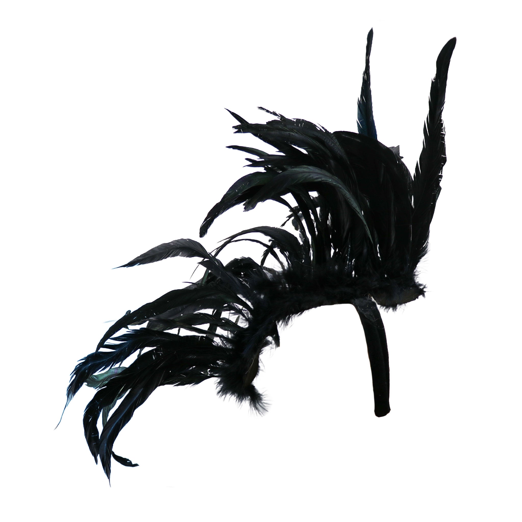 Feather Mohawk Headband Black, edgy black feather mohawk, punk mohawk festival headpiece, bold fetish mohawk headwear, sexy headband for daring fashion at Fetish Factory.