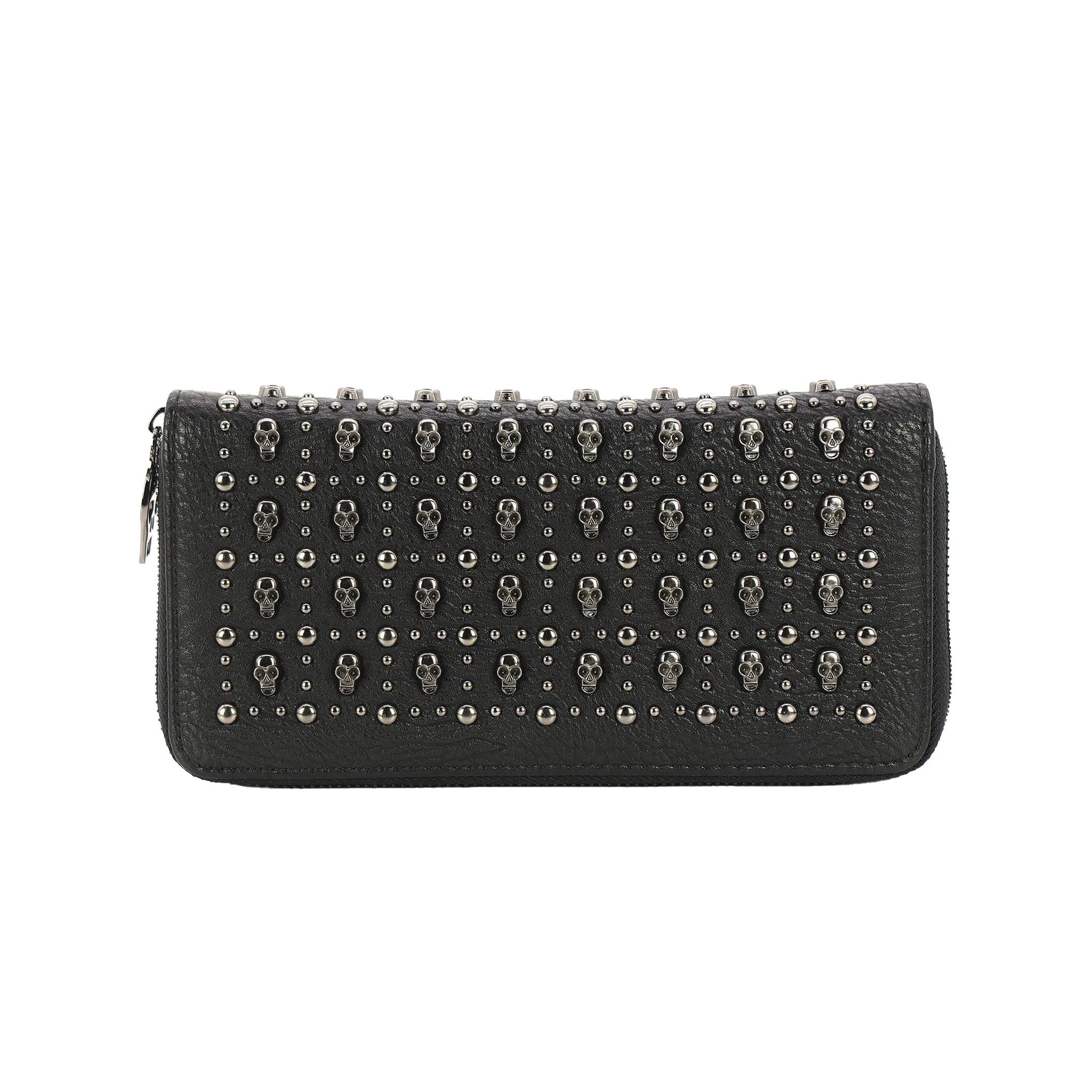 Vinyl skull studded clutch wallet