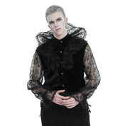 Vamp high lace collar ruffled long sleeve Gothic shirt, Gothic shirt with lace collar and ruffled sleeves, dark fashion high collar Gothic shirt, ruffled sleeve lace collar Gothic shirt, elegant Gothic shirt for dark fashion