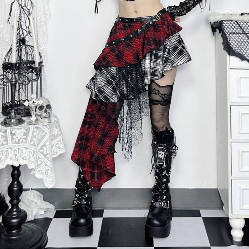 Plaid Asymmetrical Skirt