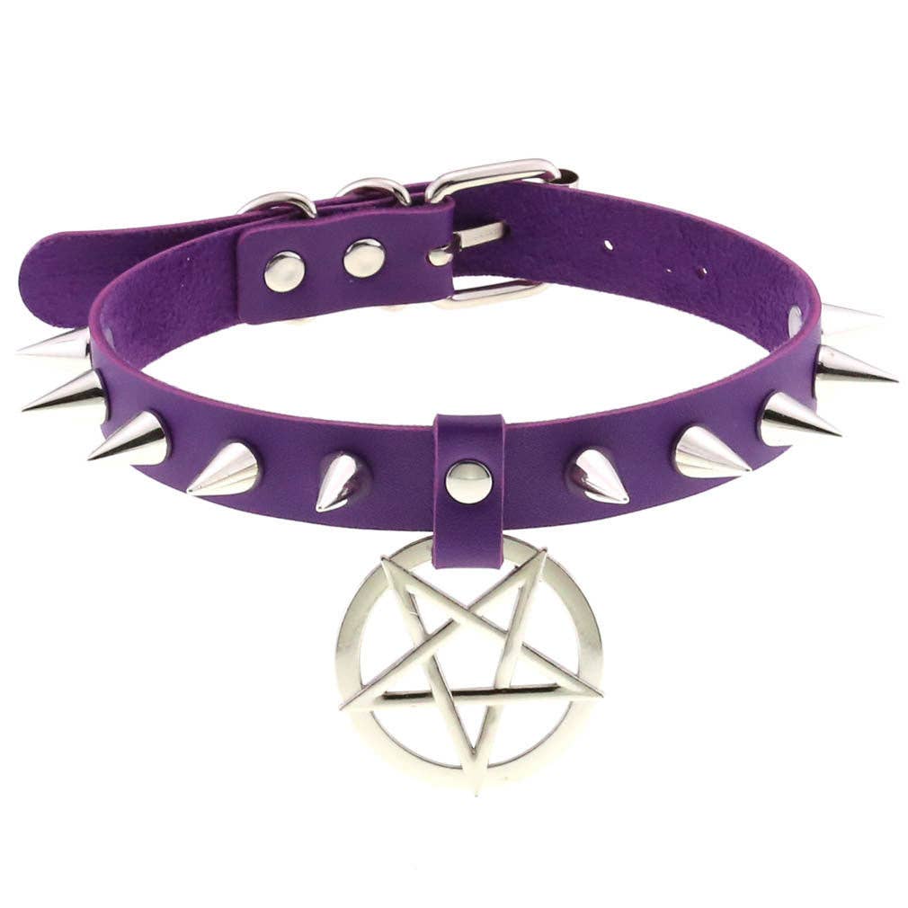 Star Pendant Leather Choker w/ Studs