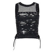 Trendy Black Tank Top With Ripped Details