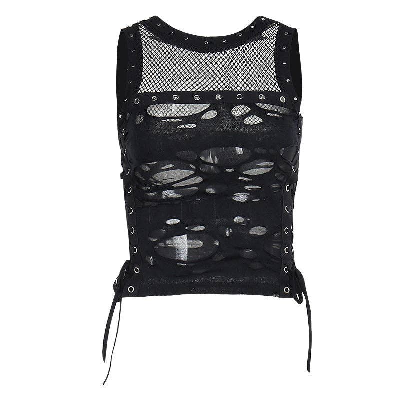 Trendy Black Tank Top With Ripped Details