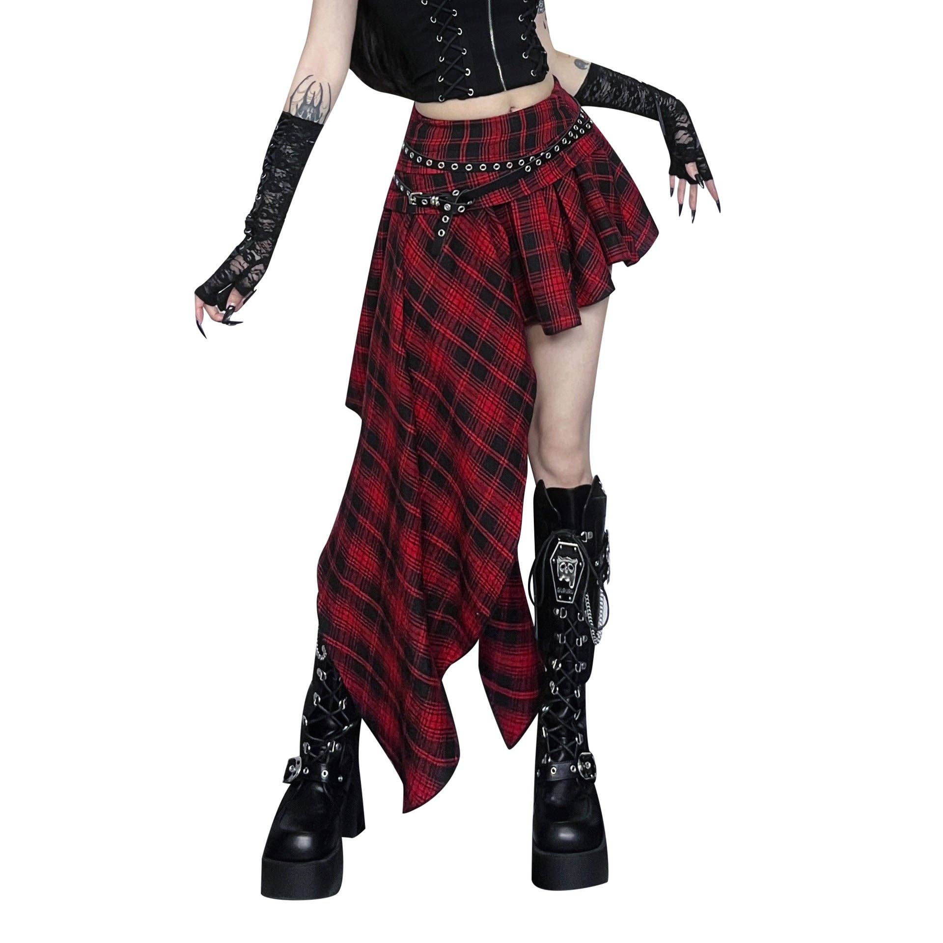 Asymmetrical Plaid Bodycon Skirt Elegant