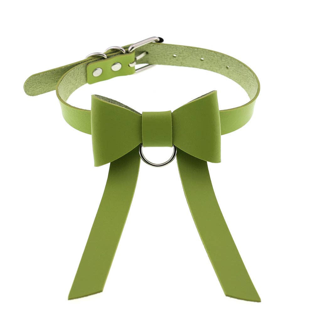 Long PU Leather Bow Choker
