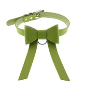 Long PU Leather Bow Choker