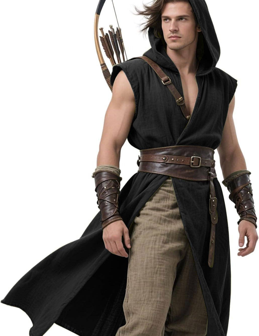 Men's Viking Hooded Sleeveless Coat