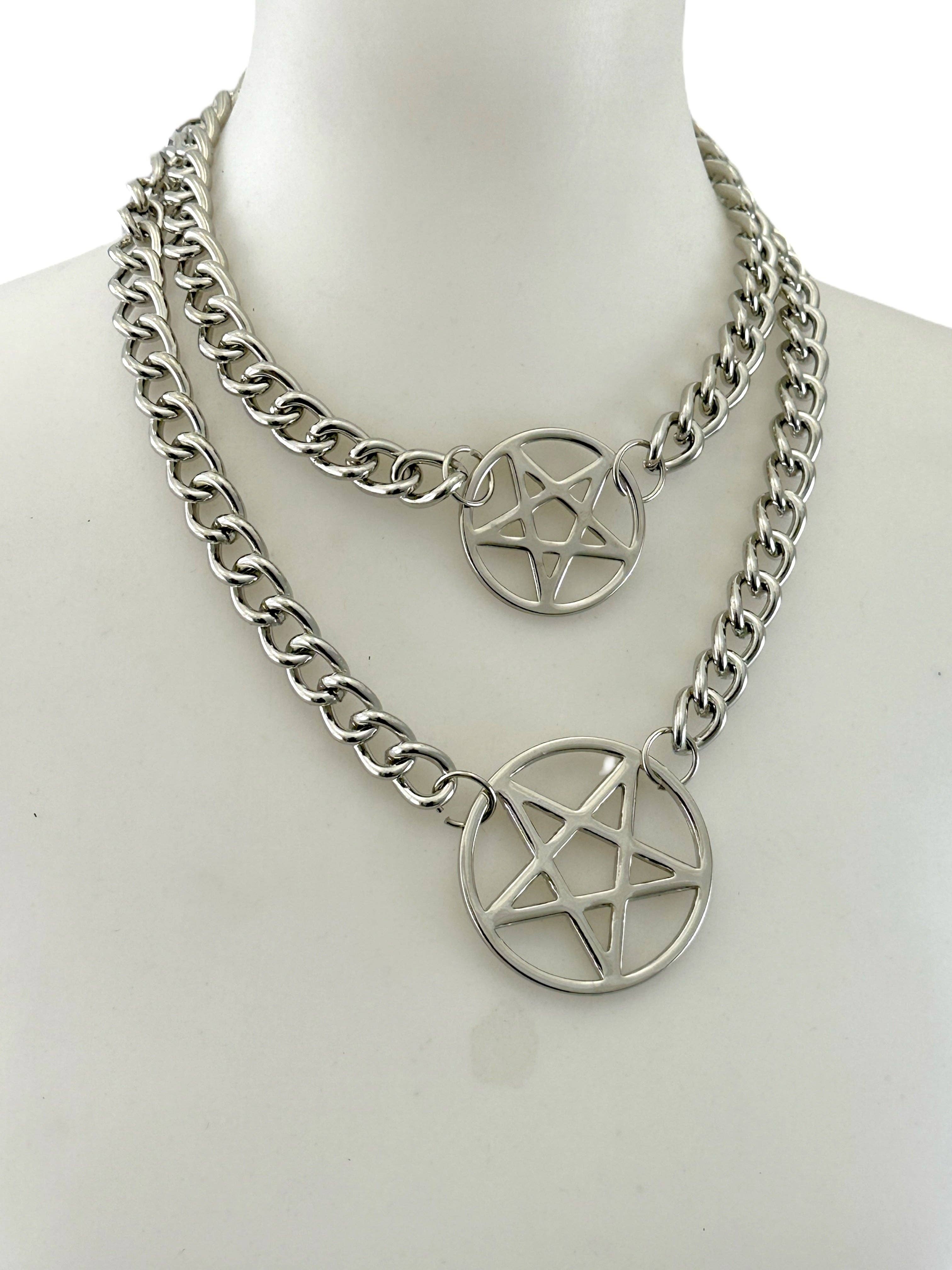 4MM REGULAR STREEL CHAIN DOUBLE PENTAGRAM CHOKER