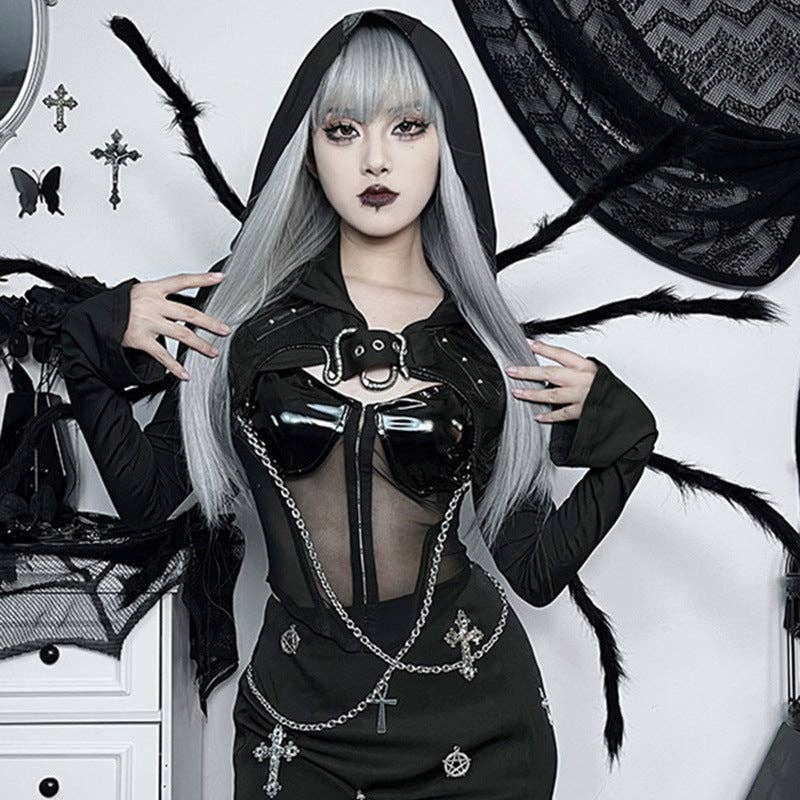Street Style Slim Fit Hood Bolero with Chain Design