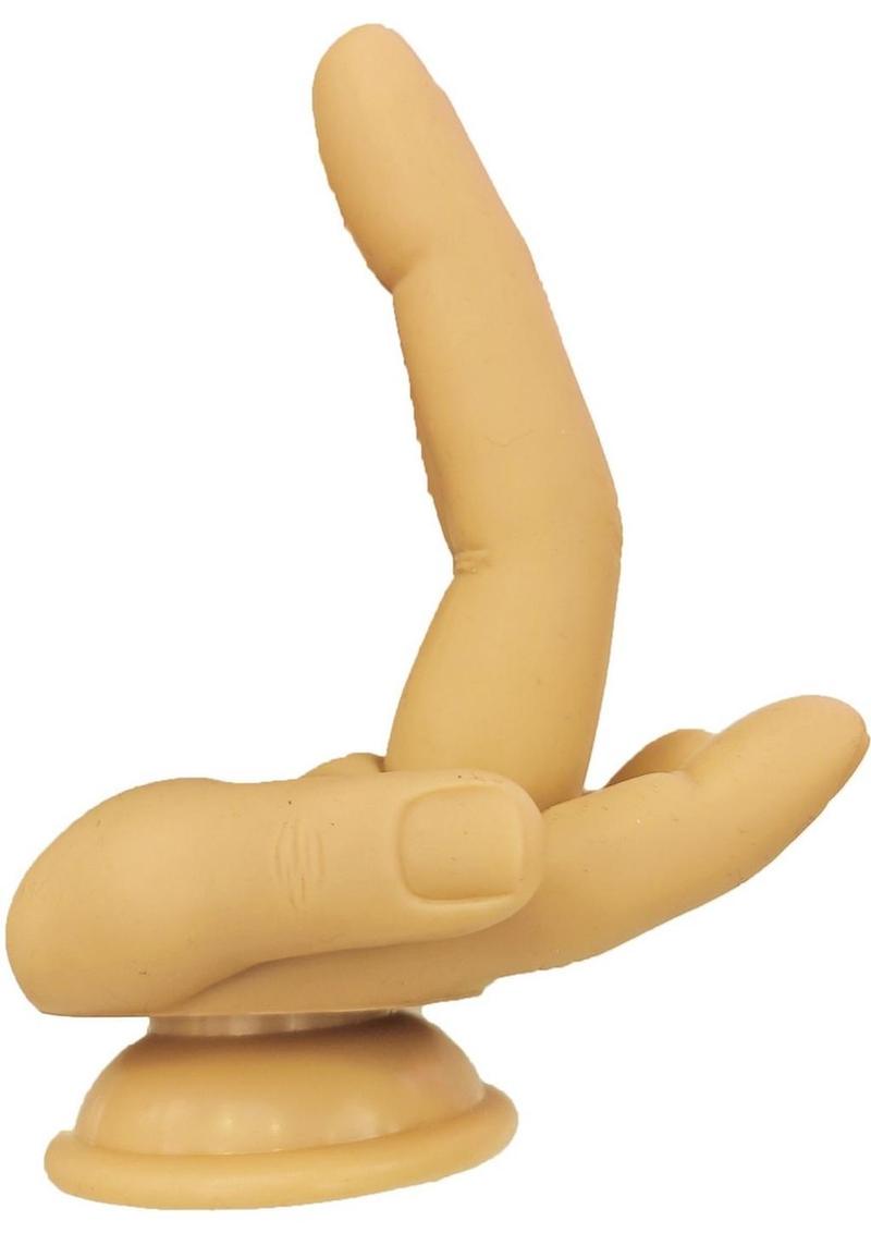 Double Finger Up Silicone Dildo - Caramel