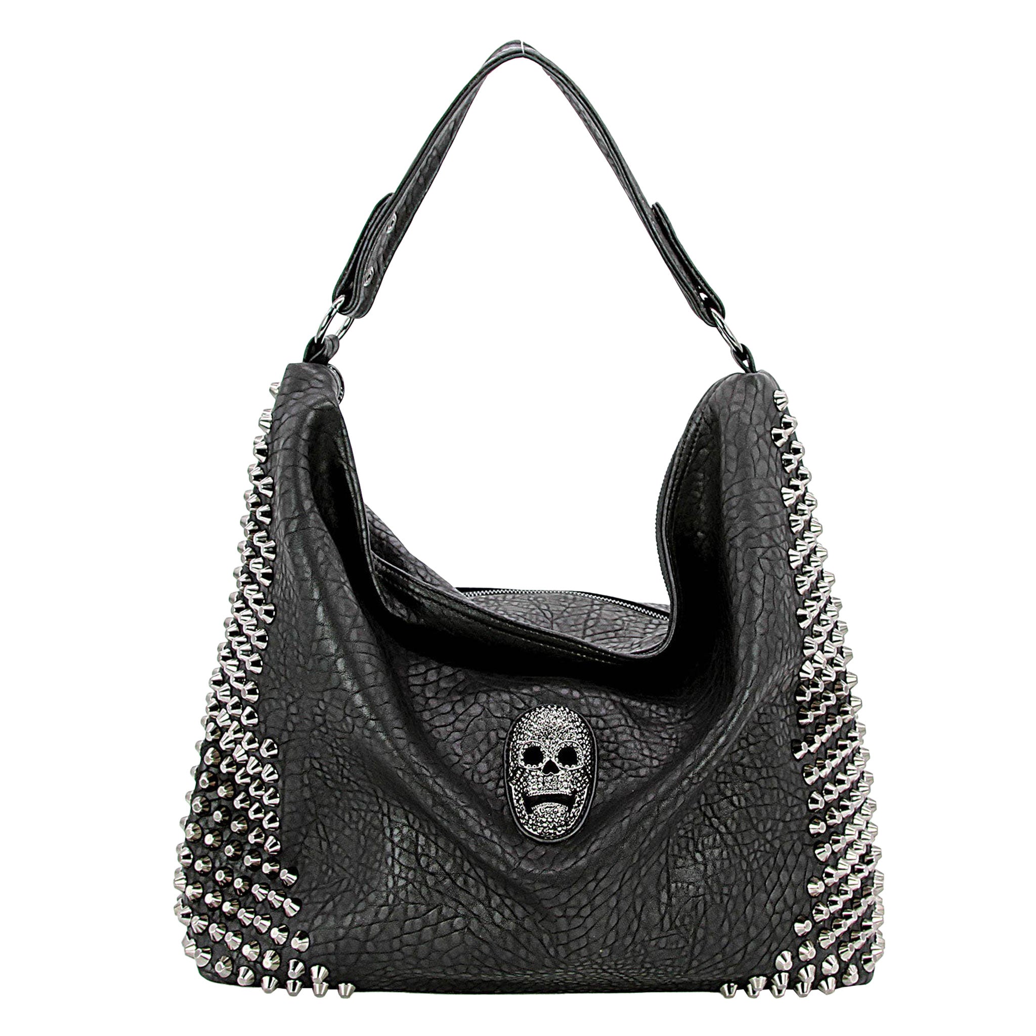 Extra big oversized studded vinyl slouchy hobo tote bag large purse studded skull black