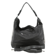 Extra big oversized studded vinyl slouchy hobo tote bag large purse studded skull black