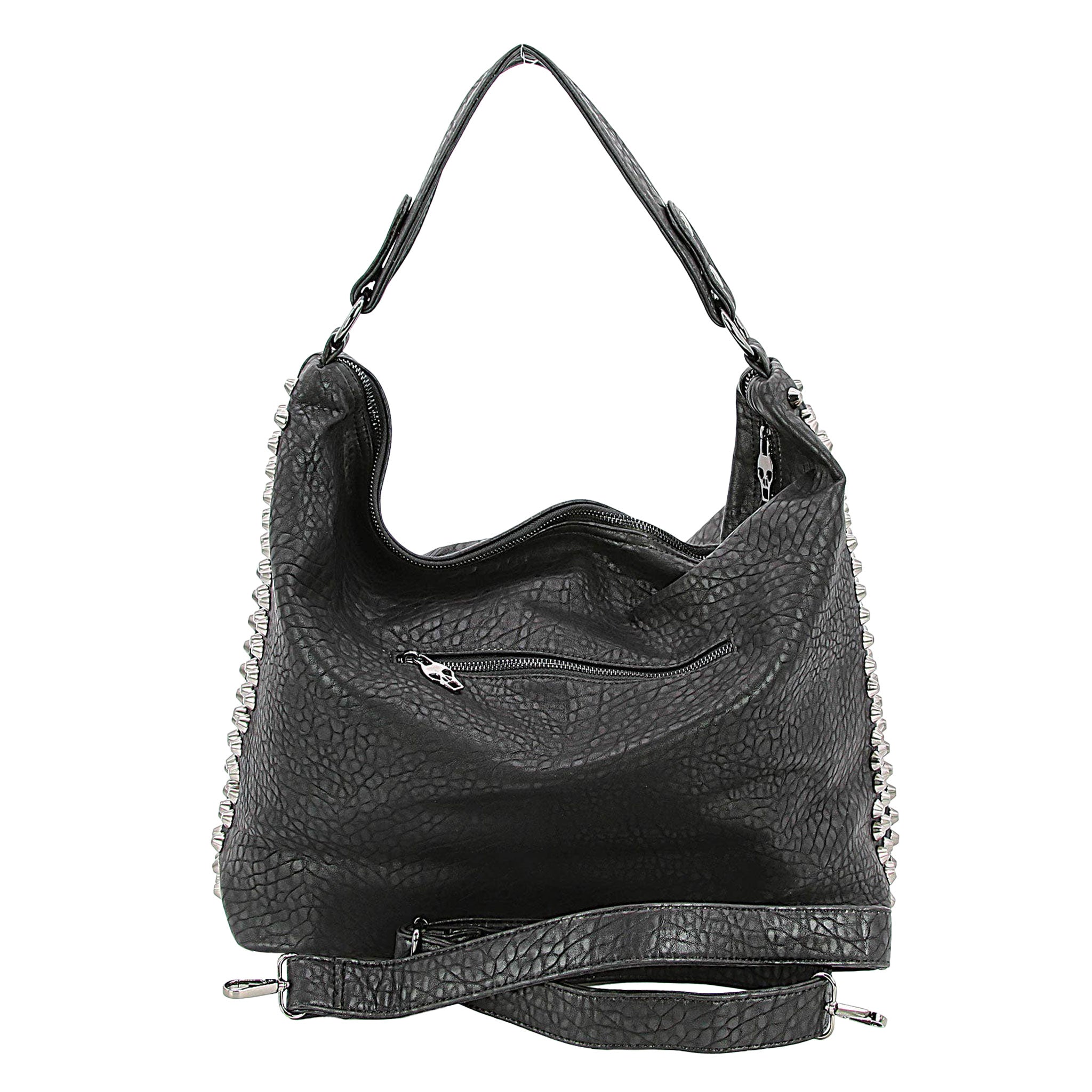 Extra big oversized studded vinyl slouchy hobo tote bag large purse studded skull black